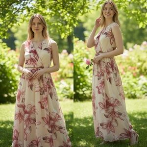NWT Alexa B Floral Print Rhinestones Beautiful Maxi Dress Women’s Size 14W